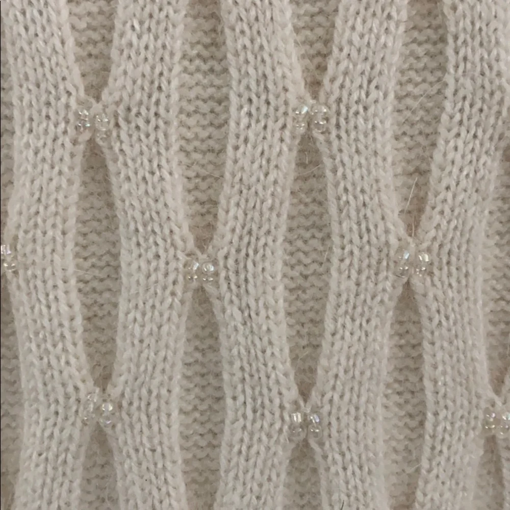 Charter Club Cable Knit Pearl Beaded Turtleneck Ivory White Ribbed Sweater L - Picture 3 of 4